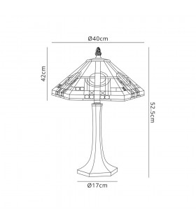 2 Light Octagonal Table Lamp E27 With 40cm Tiffany Shade, White, Grey, Black, Clear Crystal, Aged Antique Brass - 2