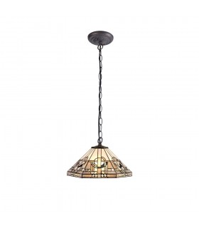 1 Light Downlighter Ceiling Pendant E27 With 40cm Tiffany Shade, White, Grey, Black, Clear Crystal, Aged Antique Brass - 1