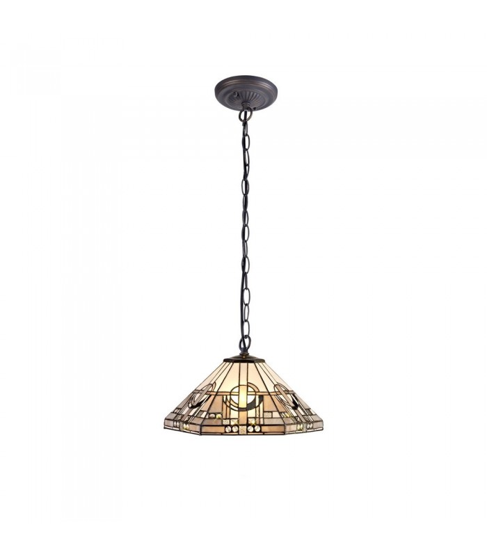 1 Light Downlighter Ceiling Pendant E27 With 40cm Tiffany Shade, White, Grey, Black, Clear Crystal, Aged Antique Brass - 1