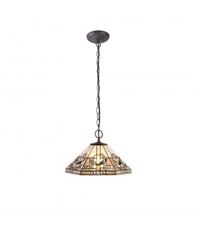 2 Light Downlighter Ceiling Pendant E27 With 40cm Tiffany Shade, White, Grey, Black, Clear Crystal, Aged Antique Brass - 1