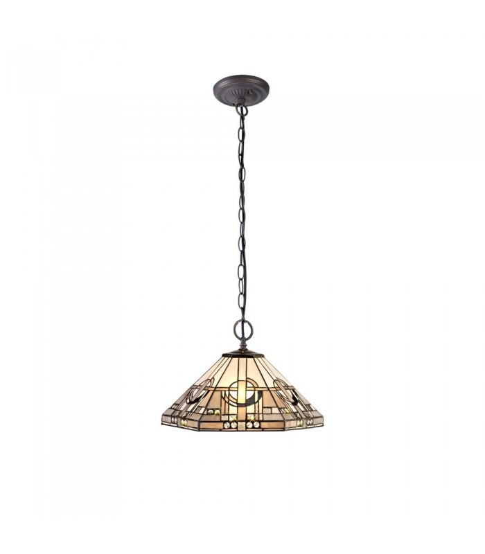 2 Light Downlighter Ceiling Pendant E27 With 40cm Tiffany Shade, White, Grey, Black, Clear Crystal, Aged Antique Brass - 1