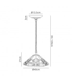 2 Light Downlighter Ceiling Pendant E27 With 40cm Tiffany Shade, White, Grey, Black, Clear Crystal, Aged Antique Brass - 2