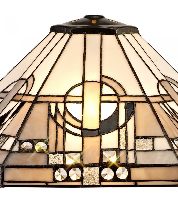 2 Light Downlighter Ceiling Pendant E27 With 40cm Tiffany Shade, White, Grey, Black, Clear Crystal, Aged Antique Brass - 4