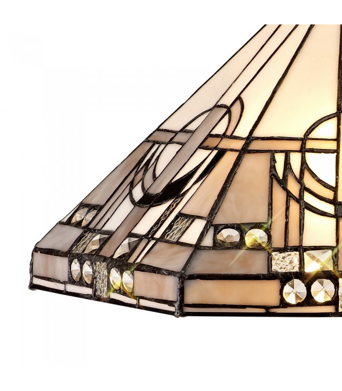 2 Light Downlighter Ceiling Pendant E27 With 40cm Tiffany Shade, White, Grey, Black, Clear Crystal, Aged Antique Brass - 5