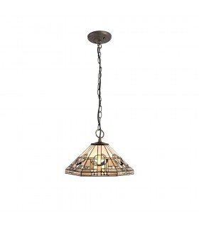 3 Light Downlighter Ceiling Pendant E27 With 40cm Tiffany Shade, White, Grey, Black, Clear Crystal, Aged Antique Brass - 1