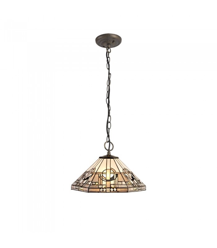 3 Light Downlighter Ceiling Pendant E27 With 40cm Tiffany Shade, White, Grey, Black, Clear Crystal, Aged Antique Brass - 1