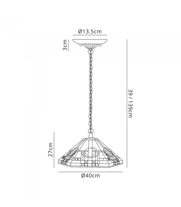3 Light Downlighter Ceiling Pendant E27 With 40cm Tiffany Shade, White, Grey, Black, Clear Crystal, Aged Antique Brass - 2