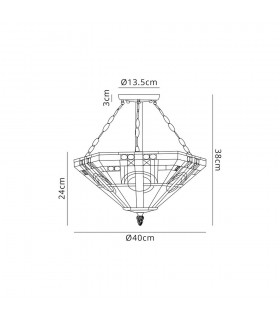 3 Light E27 Semi Flush Ceiling With Tiffany Shade 40cm Shade, White, Grey, Black, Clear Crystal, Aged Antique Brass - 2