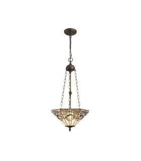 3 Light Uplighter Ceiling Pendant E27 With 40cm Tiffany Shade, White, Grey, Black, Clear Crystal, Aged Antique Brass - 1