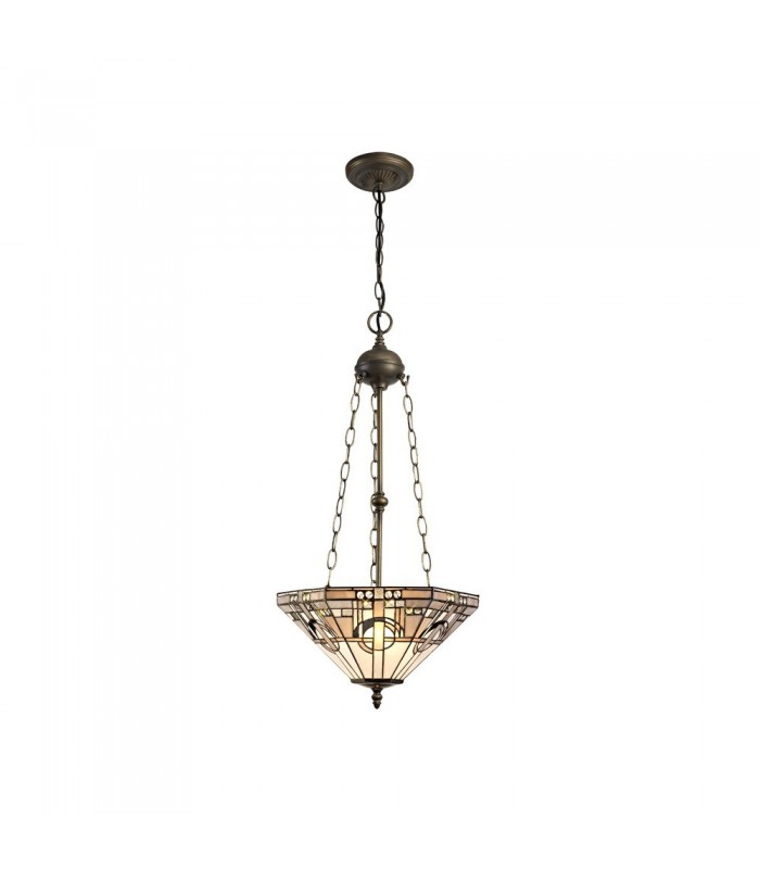 3 Light Uplighter Ceiling Pendant E27 With 40cm Tiffany Shade, White, Grey, Black, Clear Crystal, Aged Antique Brass - 1