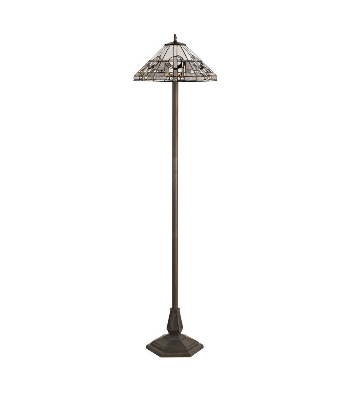 3 Light Uplighter Ceiling Pendant E27 With 40cm Tiffany Shade, White, Grey, Black, Clear Crystal, Aged Antique Brass - 3