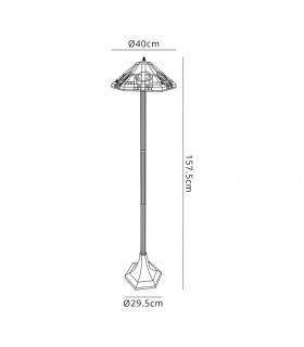 2 Light Octagonal Floor Lamp E27 With 40cm Tiffany Shade, White, Grey, Black, Clear Crystal, Aged Antique Brass - 2