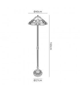 2 Light Leaf Design Floor Lamp E27 With 40cm Tiffany Shade, White, Grey, Black, Clear Crystal, Aged Antique Brass - 2