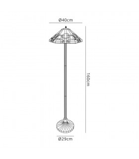 2 Light Stepped Design Floor Lamp E27 With 40cm Tiffany Shade, White, Grey, Black, Clear Crystal, Aged Antique Brass - 2
