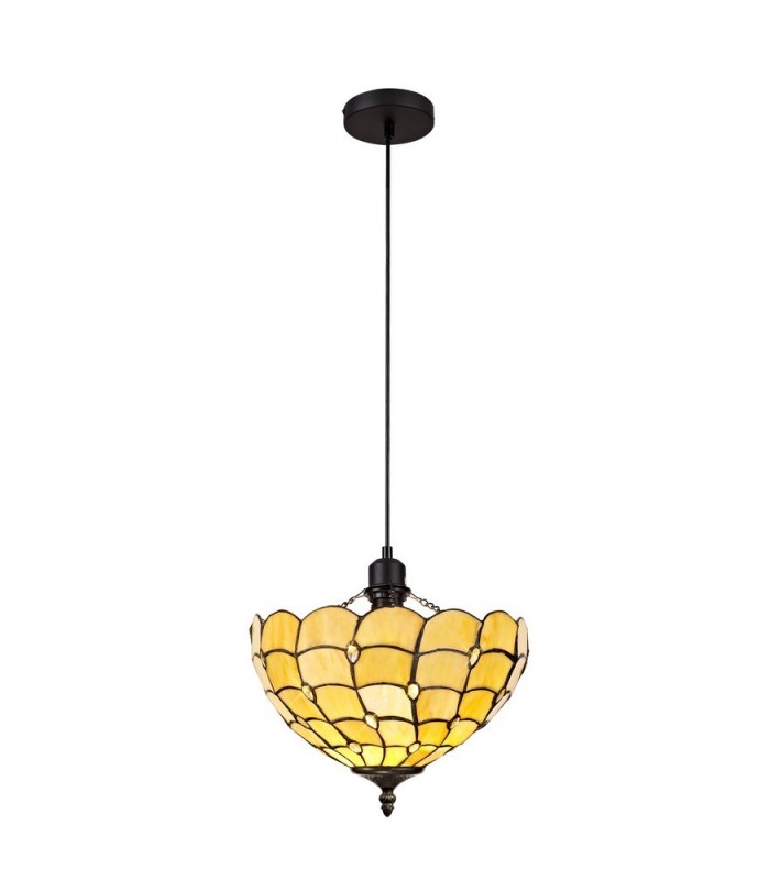 1 Light Uplighter Ceiling Pendant E27 With 30cm Tiffany Shade, Beige, Clear Crystal, Black - 1