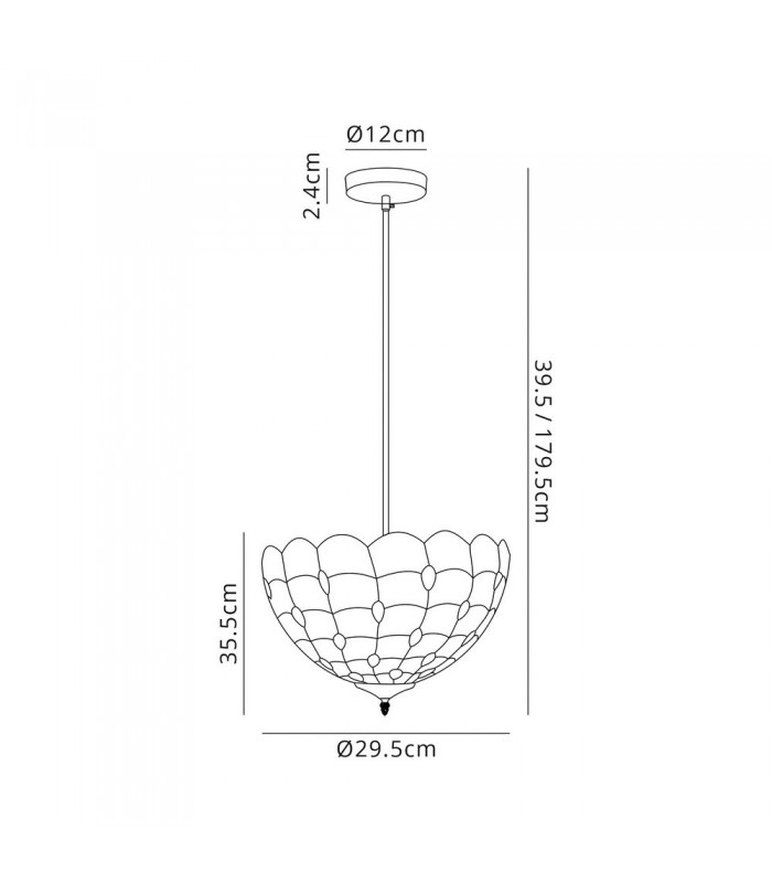 1 Light Uplighter Ceiling Pendant E27 With 30cm Tiffany Shade, Beige, Clear Crystal, Black - 2