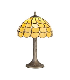 1 Light Tree Like Table Lamp E27 With 30cm Tiffany Shade, Beige, Clear Crystal, Aged Antique Brass - 1