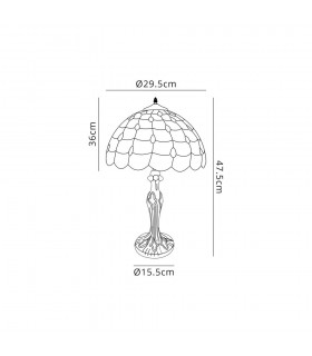 1 Light Curved Table Lamp E27 With 30cm Tiffany Shade, Beige, Clear Crystal, Aged Antique Brass - 2