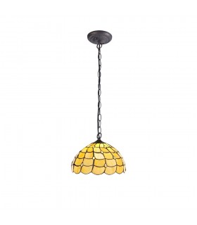 1 Light Downlighter Ceiling Pendant E27 With 30cm Tiffany Shade, Beige, Clear Crystal, Aged Antique Brass - 1