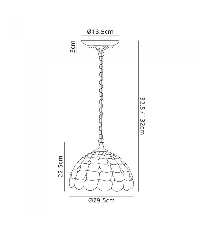 1 Light Downlighter Ceiling Pendant E27 With 30cm Tiffany Shade, Beige, Clear Crystal, Aged Antique Brass - 2