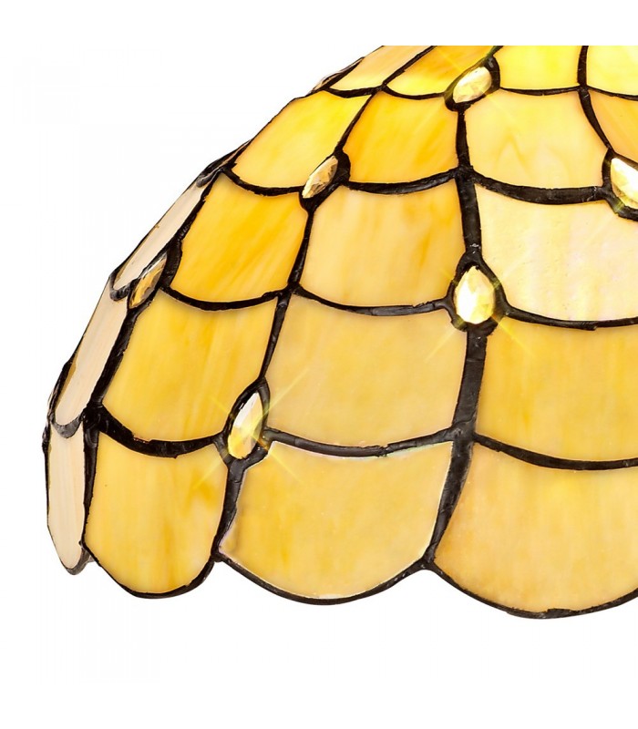 1 Light Downlighter Ceiling Pendant E27 With 30cm Tiffany Shade, Beige, Clear Crystal, Aged Antique Brass - 5