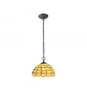 2 Light Downlighter Ceiling Pendant E27 With 30cm Tiffany Shade, Beige, Clear Crystal, Aged Antique Brass - 1