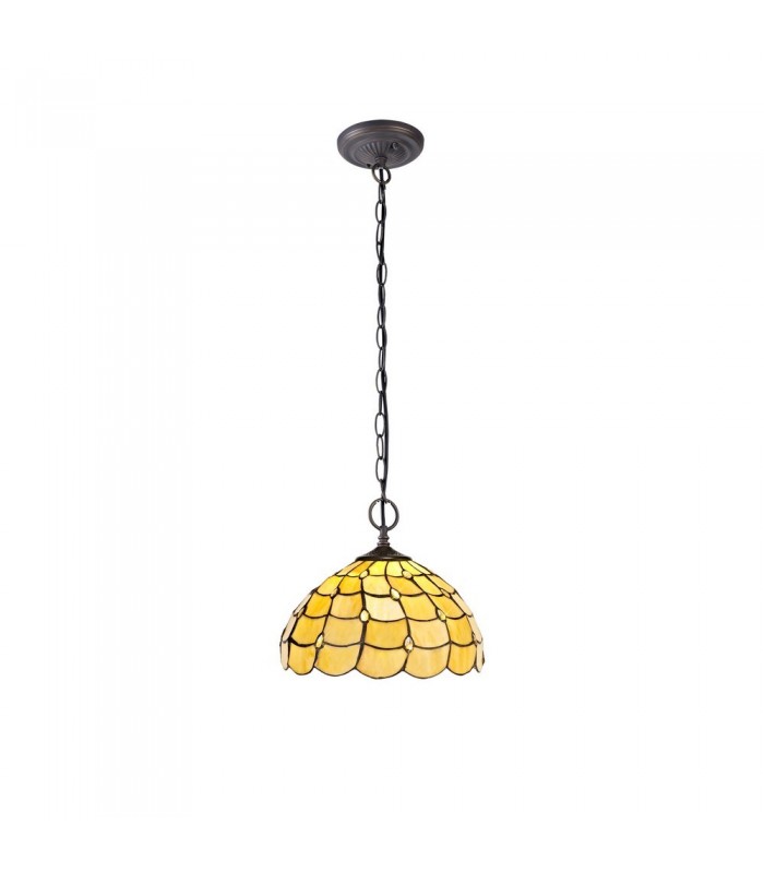 2 Light Downlighter Ceiling Pendant E27 With 30cm Tiffany Shade, Beige, Clear Crystal, Aged Antique Brass - 1