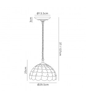 2 Light Downlighter Ceiling Pendant E27 With 30cm Tiffany Shade, Beige, Clear Crystal, Aged Antique Brass - 2