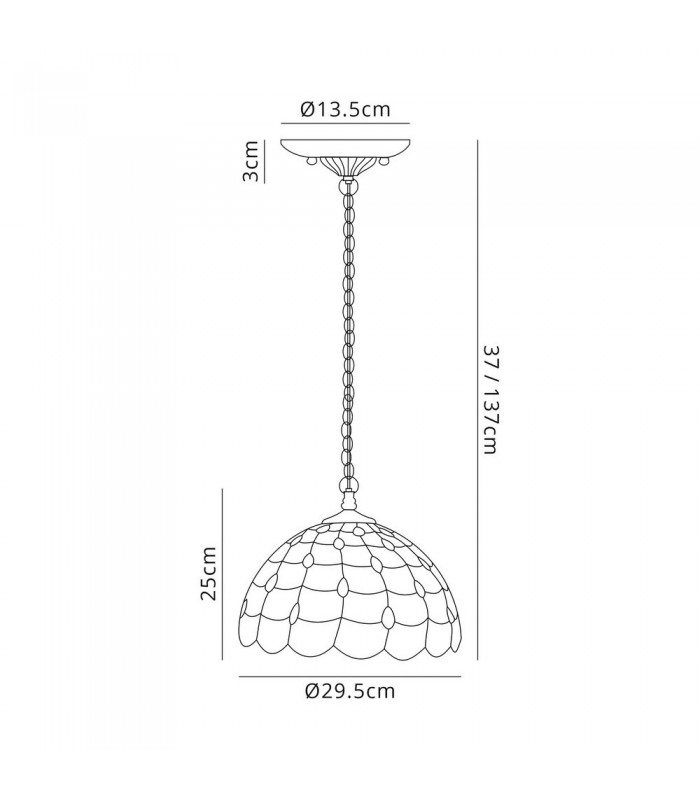 2 Light Downlighter Ceiling Pendant E27 With 30cm Tiffany Shade, Beige, Clear Crystal, Aged Antique Brass - 2