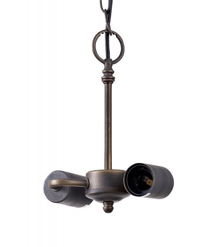 2 Light Downlighter Ceiling Pendant E27 With 30cm Tiffany Shade, Beige, Clear Crystal, Aged Antique Brass - 8