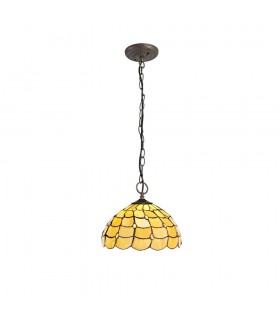 3 Light Downlighter Ceiling Pendant E27 With 30cm Tiffany Shade, Beige, Clear Crystal, Aged Antique Brass - 1