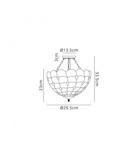 2 Light Semi Flush Ceiling E27 With 30cm Tiffany Shade, Beige, Clear Crystal, Aged Antique Brass - 2