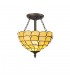 3 Light Semi Flush Ceiling E27 With 30cm Tiffany Shade, Beige, Clear Crystal, Aged Antique Brass - 1
