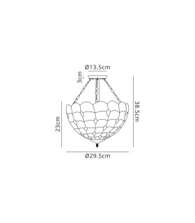 3 Light Semi Flush Ceiling E27 With 30cm Tiffany Shade, Beige, Clear Crystal, Aged Antique Brass - 2