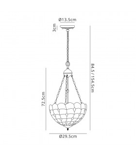 2 Light Uplighter Ceiling Pendant E27 With 30cm Tiffany Shade, Beige, Clear Crystal, Aged Antique Brass - 2