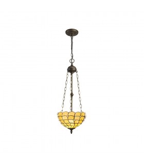 3 Light Uplighter Ceiling Pendant E27 With 30cm Tiffany Shade, Beige, Clear Crystal, Aged Antique Brass - 1