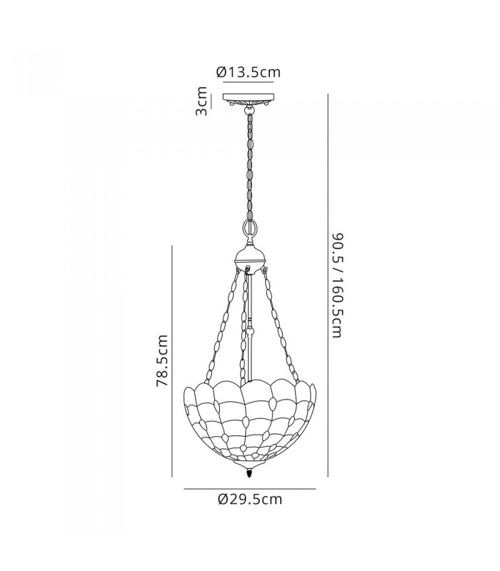 3 Light Uplighter Ceiling Pendant E27 With 30cm Tiffany Shade, Beige, Clear Crystal, Aged Antique Brass - 2