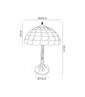 2 Light Tree Like Table Lamp E27 With 40cm Tiffany Shade, Beige, Clear Crystal, Aged Antique Brass - 2