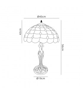 2 Light Curved Table Lamp E27 With 40cm Tiffany Shade, Beige, Clear Crystal, Aged Antique Brass - 2