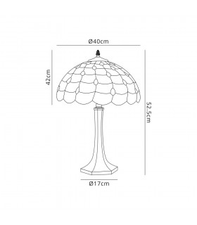 2 Light Octagonal Table Lamp E27 With 40cm Tiffany Shade, Beige, Clear Crystal, Aged Antique Brass - 2