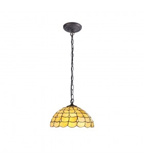 1 Light Downlighter Ceiling Pendant E27 With 40cm Tiffany Shade, Beige, Clear Crystal, Aged Antique Brass - 1