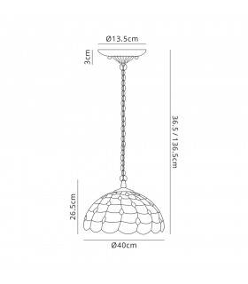1 Light Downlighter Ceiling Pendant E27 With 40cm Tiffany Shade, Beige, Clear Crystal, Aged Antique Brass - 2