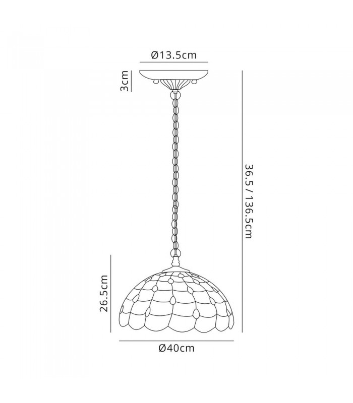 1 Light Downlighter Ceiling Pendant E27 With 40cm Tiffany Shade, Beige, Clear Crystal, Aged Antique Brass - 2