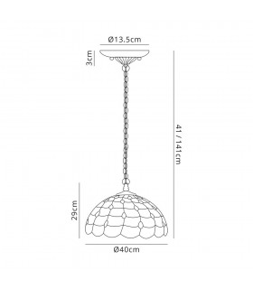 2 Light Downlighter Ceiling Pendant E27 With 40cm Tiffany Shade, Beige, Clear Crystal, Aged Antique Brass - 2