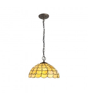 3 Light Downlighter Ceiling Pendant E27 With 40cm Tiffany Shade, Beige, Clear Crystal, Aged Antique Brass - 1