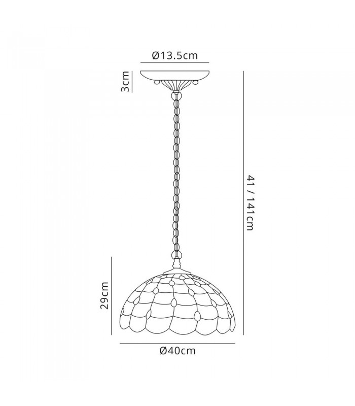 3 Light Downlighter Ceiling Pendant E27 With 40cm Tiffany Shade, Beige, Clear Crystal, Aged Antique Brass - 2