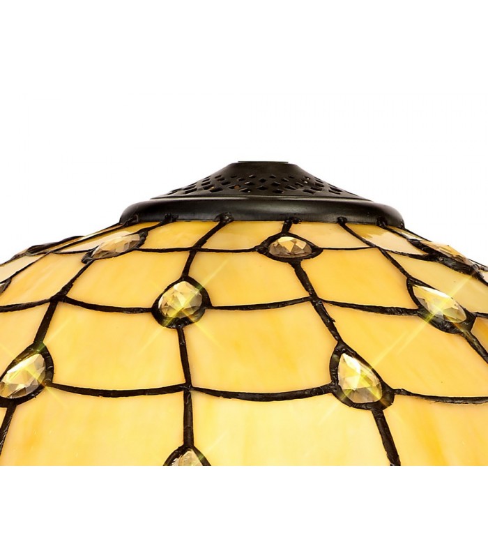 3 Light Downlighter Ceiling Pendant E27 With 40cm Tiffany Shade, Beige, Clear Crystal, Aged Antique Brass - 3