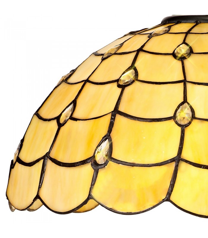 3 Light Downlighter Ceiling Pendant E27 With 40cm Tiffany Shade, Beige, Clear Crystal, Aged Antique Brass - 5