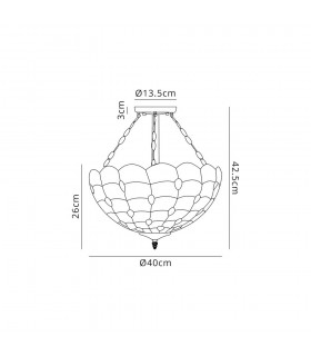 3 Light Semi Flush Ceiling E27 With 40cm Tiffany Shade, Beige, Clear Crystal, Aged Antique Brass - 2