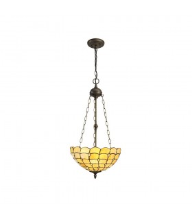3 Light Uplighter Ceiling Pendant E27 With 40cm Tiffany Shade, Beige, Clear Crystal, Aged Antique Brass - 1